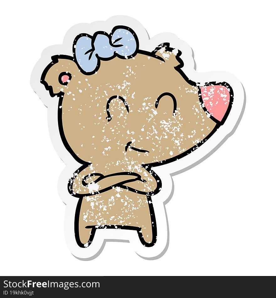 distressed sticker of a female bear cartoon