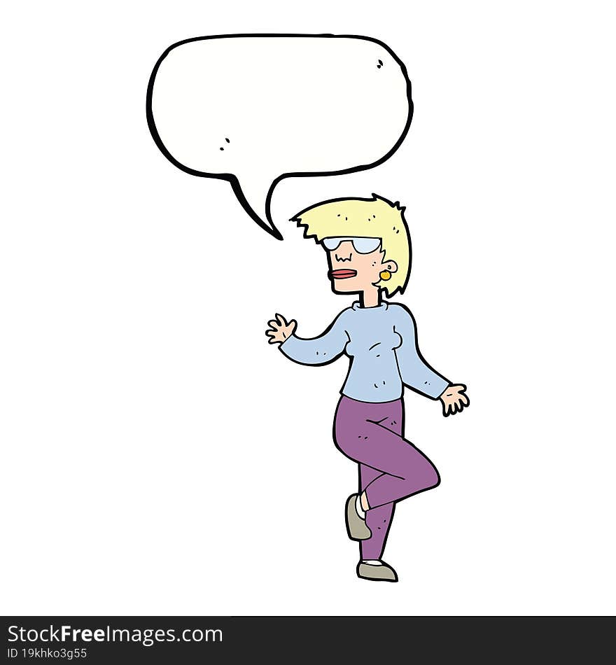 cartoon woman waving with speech bubble