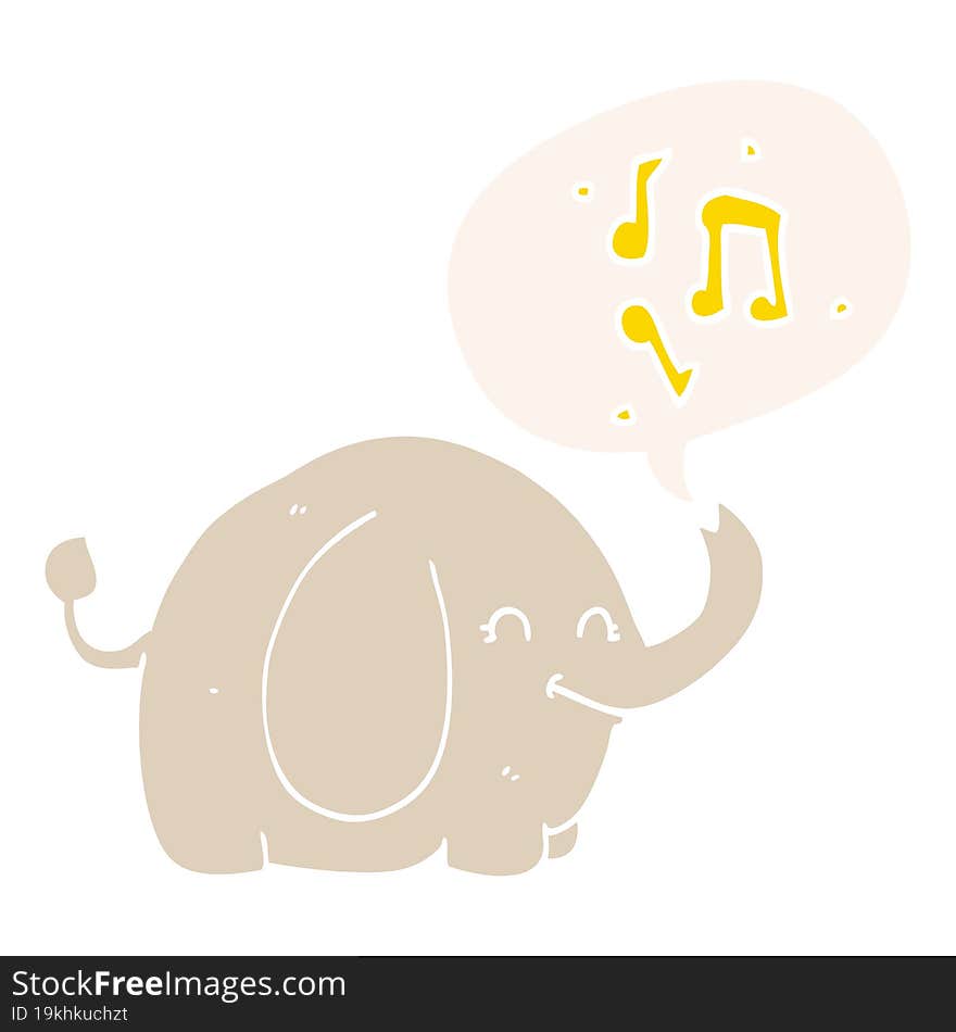 cartoon trumpeting elephant and speech bubble in retro style