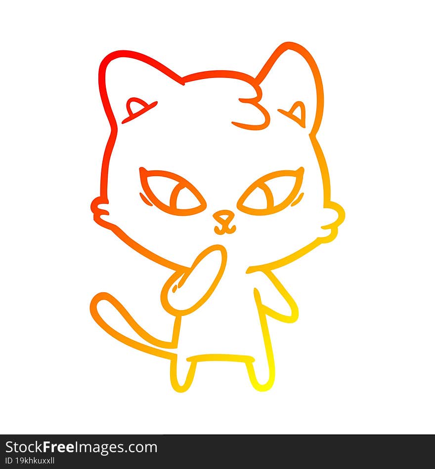 warm gradient line drawing of a cute cartoon cat