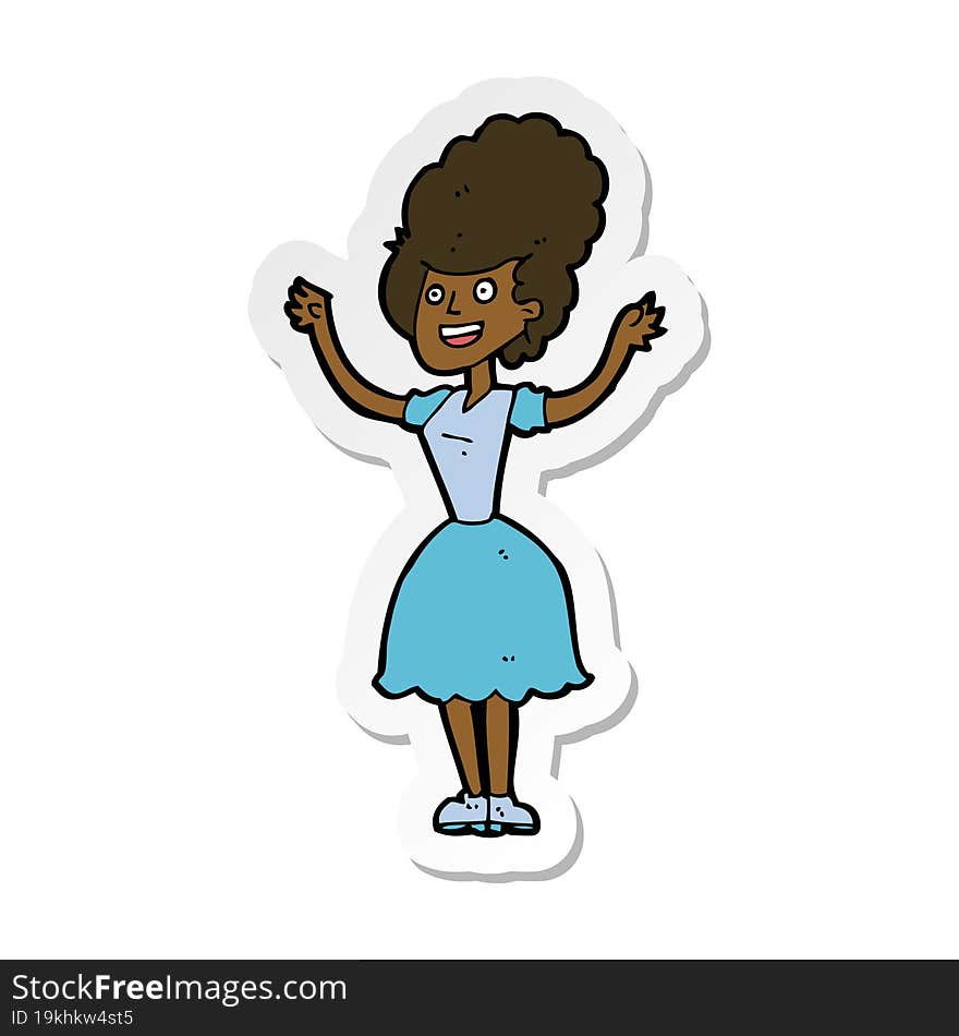 sticker of a cartoon happy 1950s woman