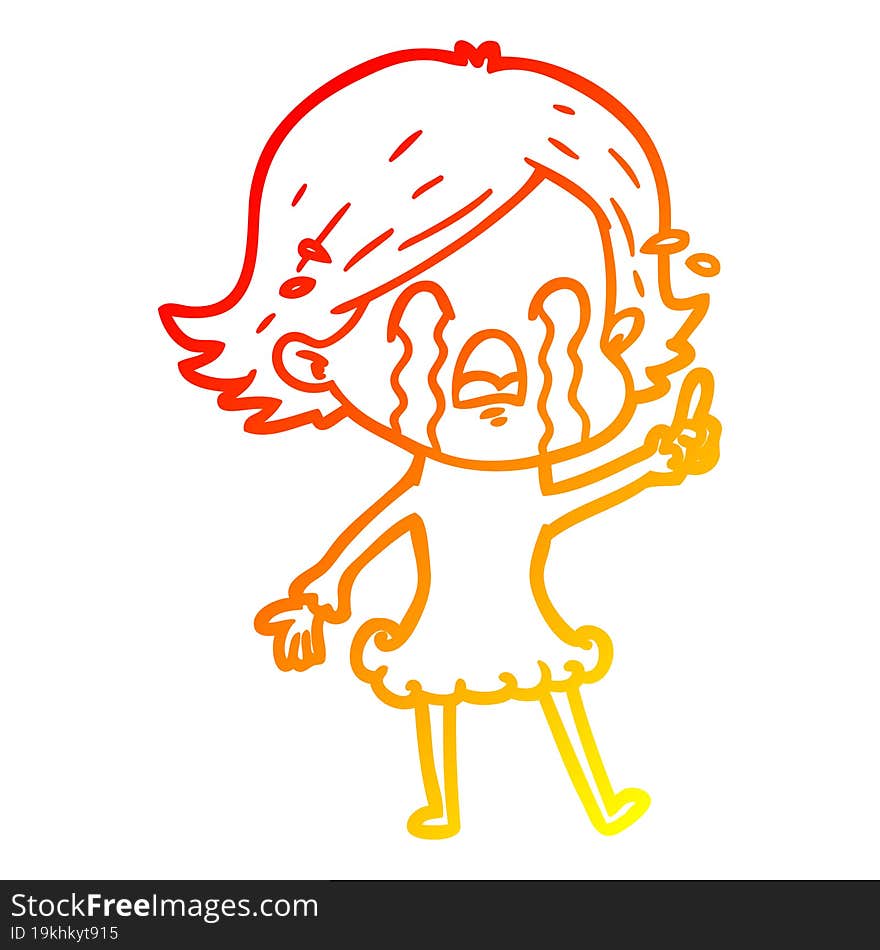 warm gradient line drawing of a cartoon woman crying