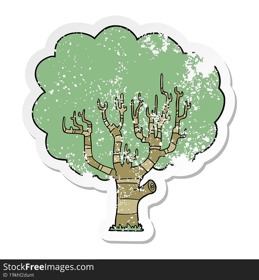 distressed sticker of a cartoon tree