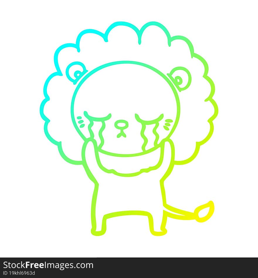 cold gradient line drawing crying cartoon lion