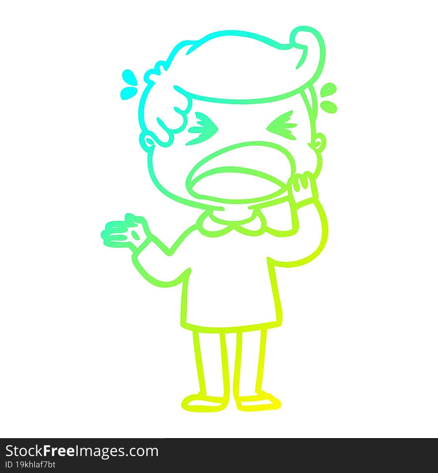 cold gradient line drawing of a cartoon shouting man