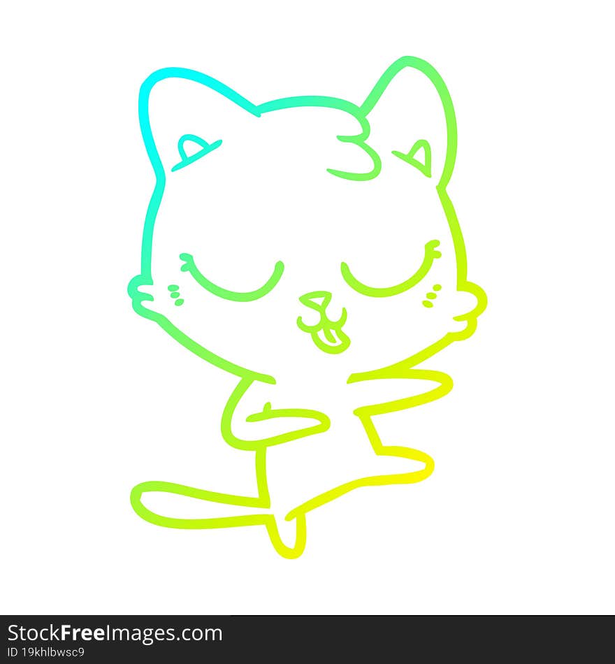 Cold Gradient Line Drawing Cartoon Cat Hissing