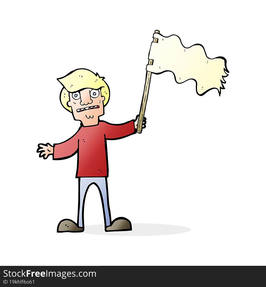 cartoon man waving white flag