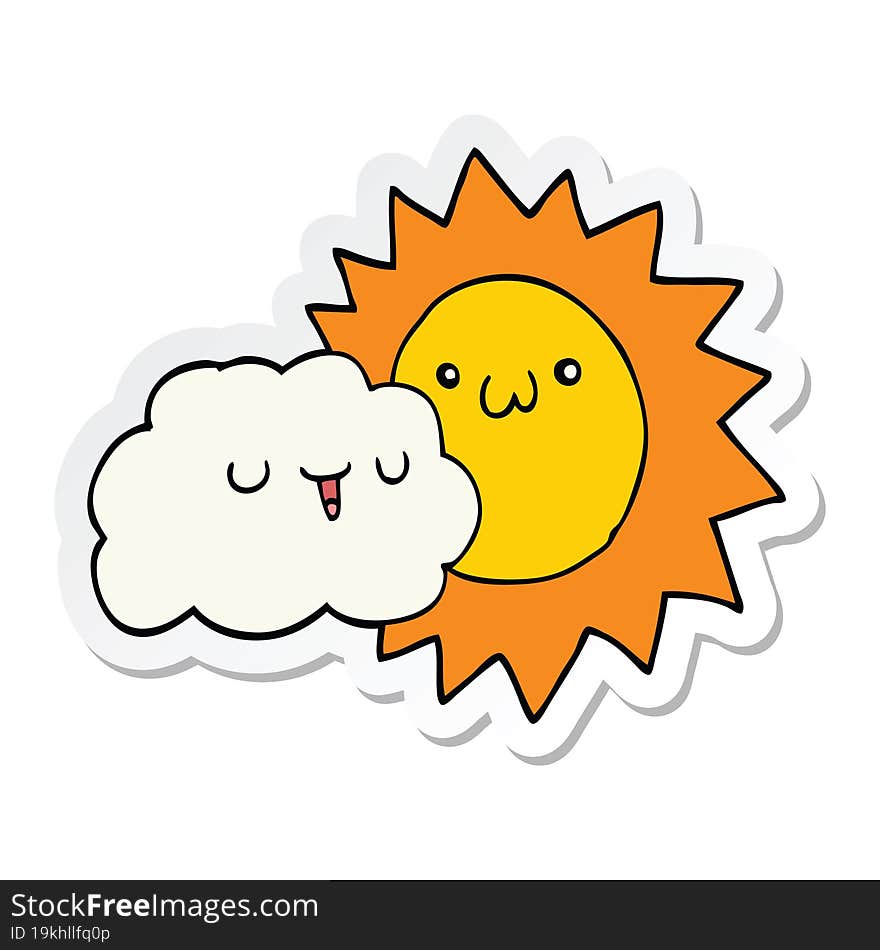 Sticker Of A Cartoon Sun And Cloud