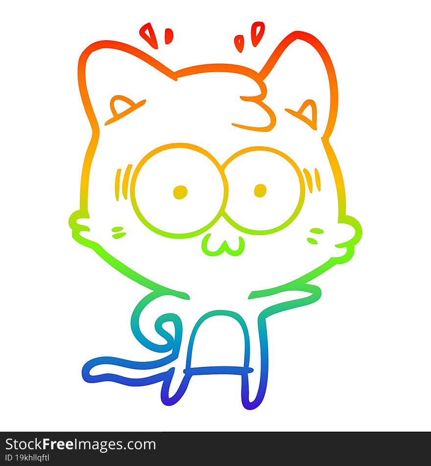 rainbow gradient line drawing cartoon surprised cat