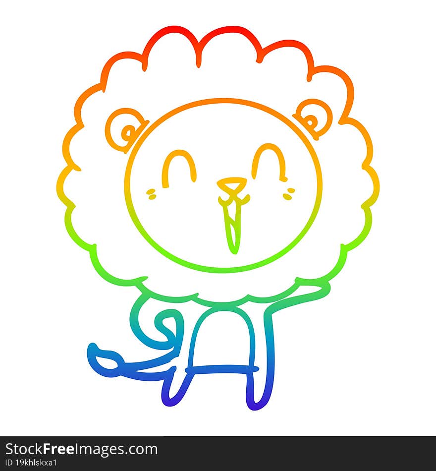 rainbow gradient line drawing of a laughing lion cartoon