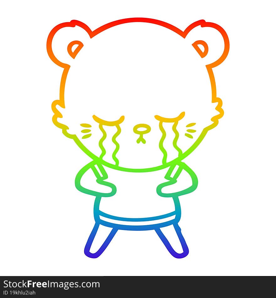 rainbow gradient line drawing crying cartoon bear