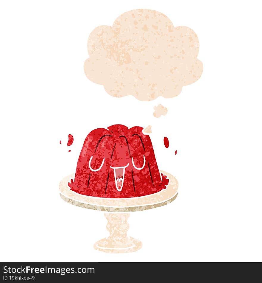 Cartoon Jelly And Thought Bubble In Retro Textured Style