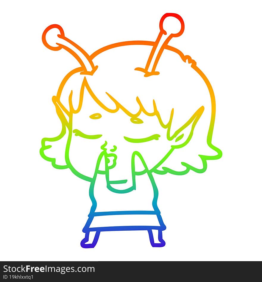 rainbow gradient line drawing cute alien girl cartoon