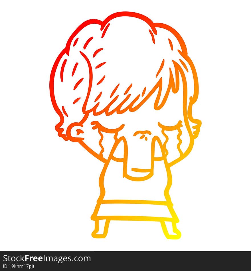 warm gradient line drawing of a cartoon woman crying