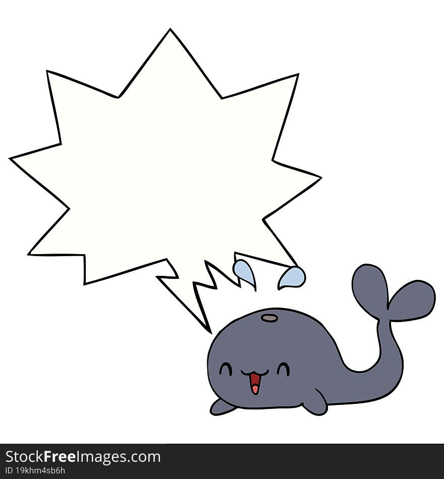 cartoon happy whale and speech bubble