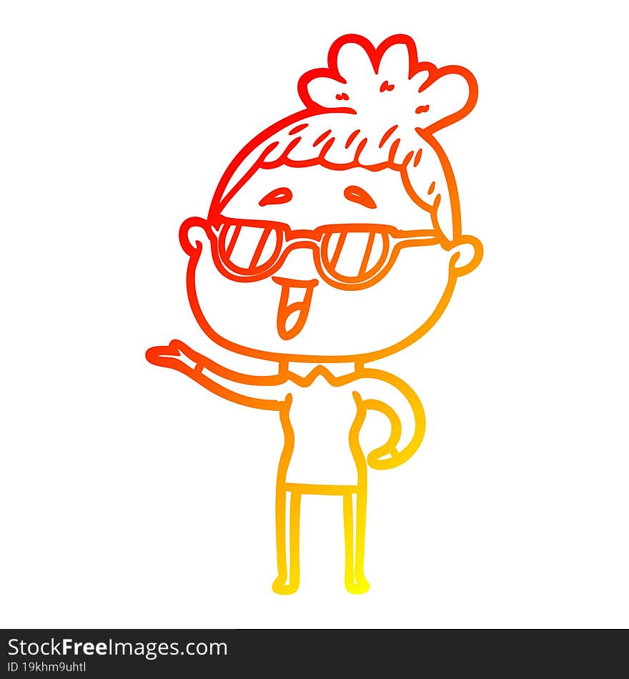 warm gradient line drawing cartoon happy woman wearing spectacles