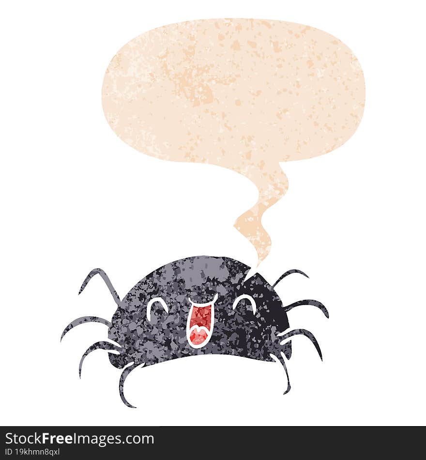 cartoon spider and speech bubble in retro textured style