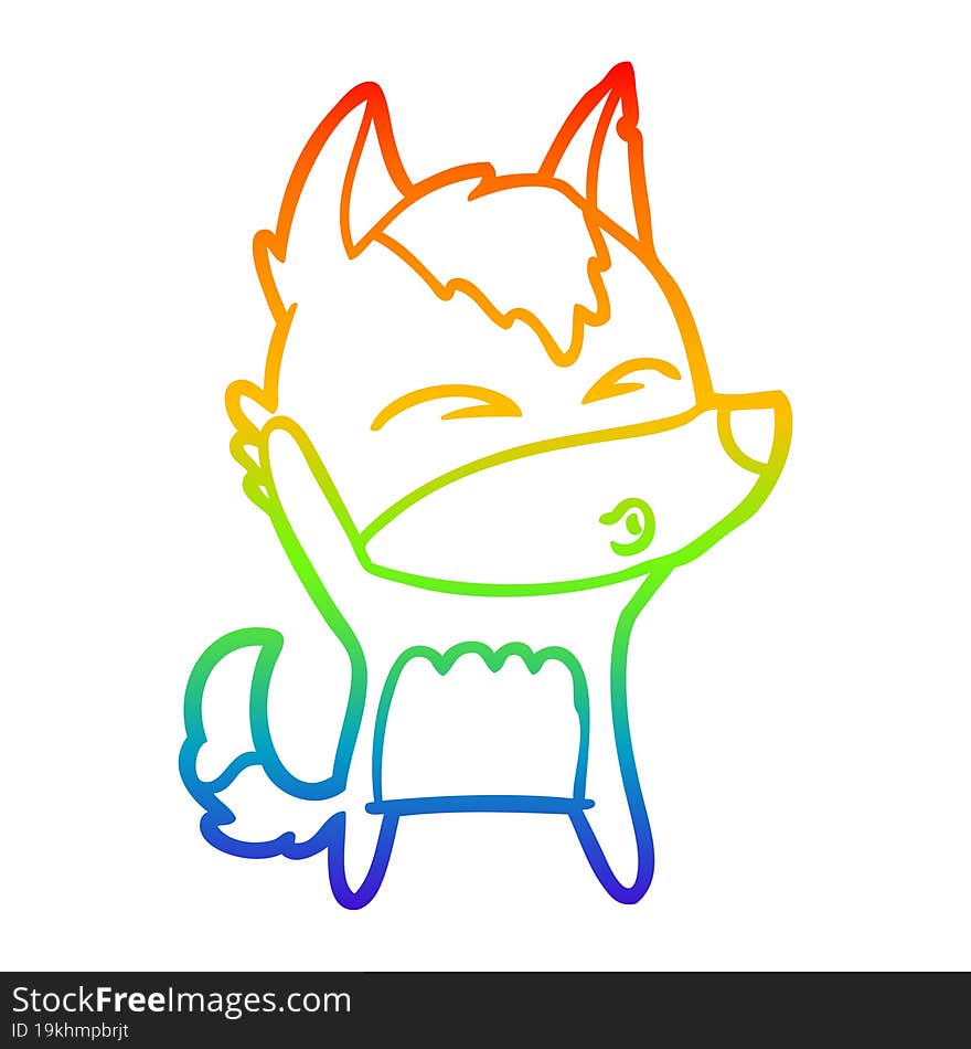 Rainbow Gradient Line Drawing Cartoon Wolf Whistling