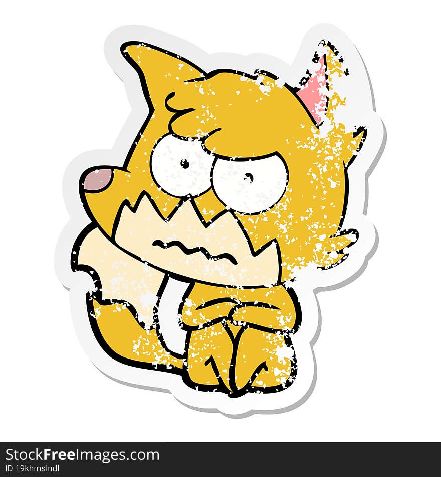 distressed sticker of a cartoon annoyed fox