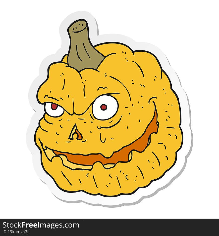 sticker of a cartoon spooky pumpkin