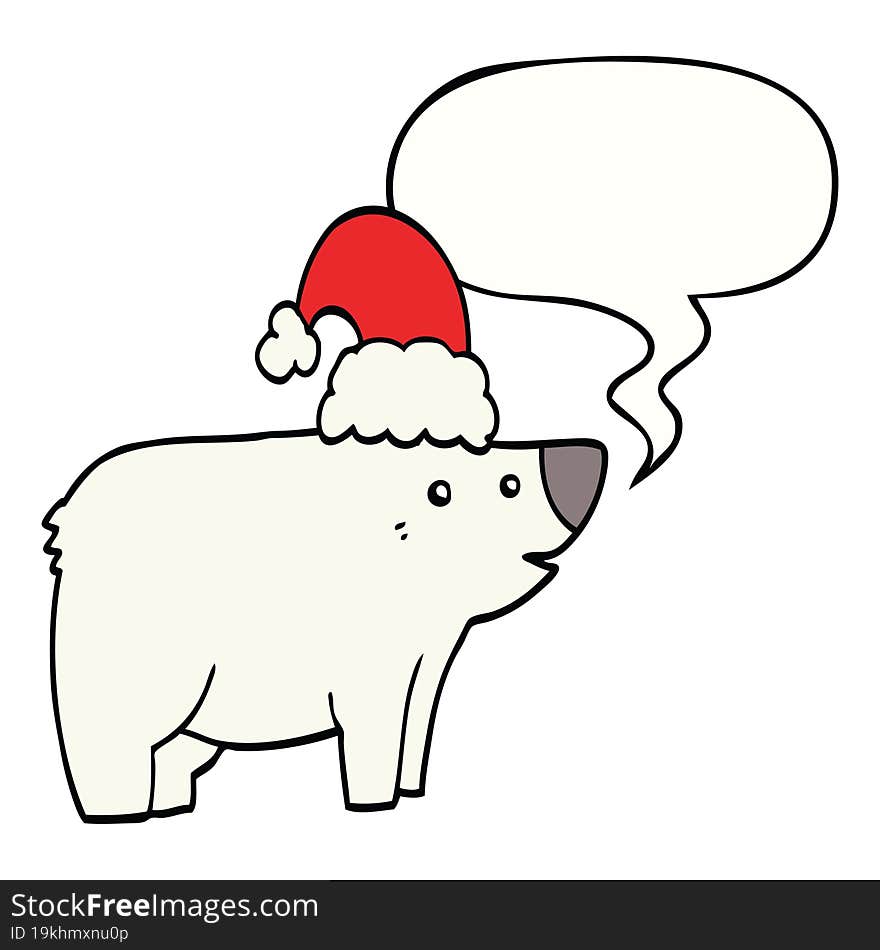 cartoon bear wearing christmas hat and speech bubble