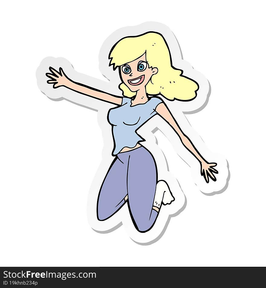 Sticker Of A Cartoon Jumping Woman