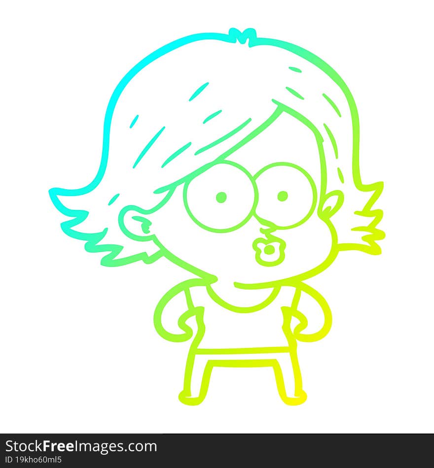 cold gradient line drawing cartoon girl pouting