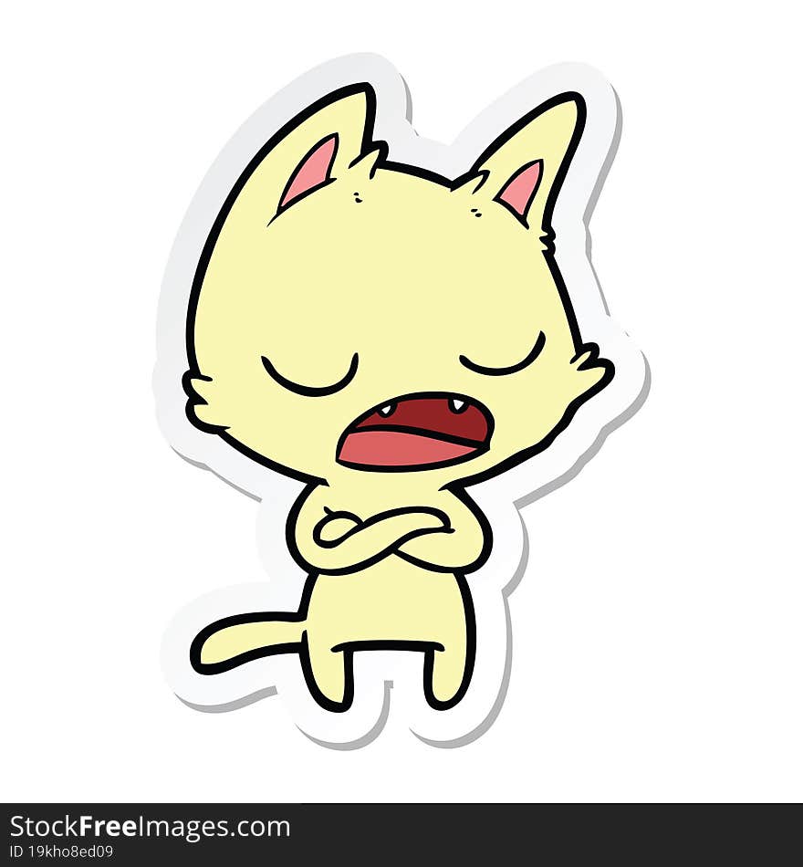 sticker of a talking cat with crossed arms