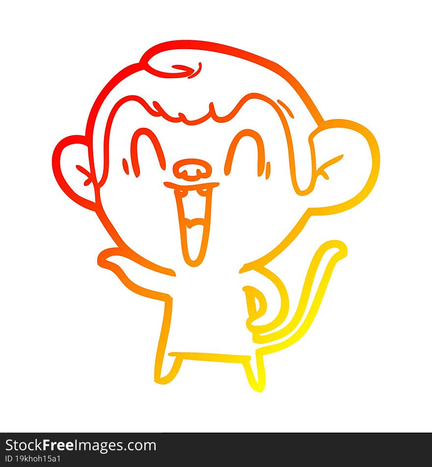 warm gradient line drawing of a cartoon laughing monkey