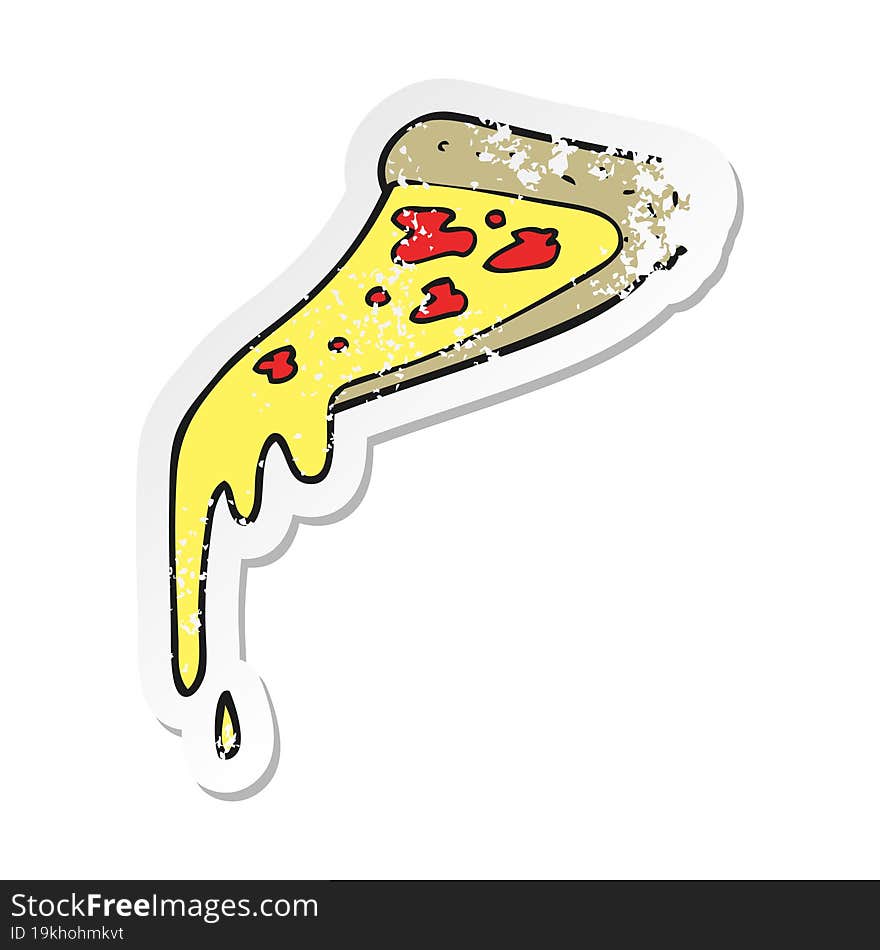 Retro Distressed Sticker Of A Cartoon Pizza Slice