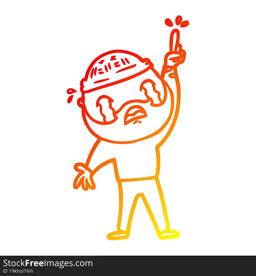 warm gradient line drawing cartoon bearded man crying