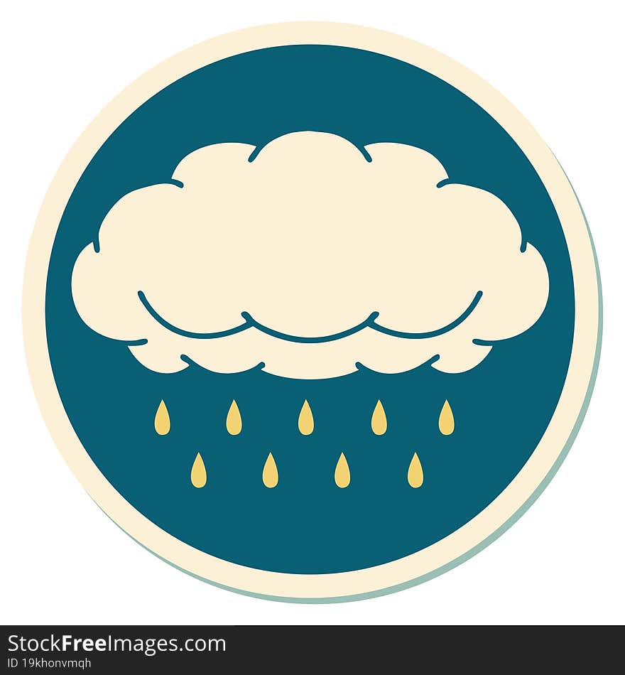 Tattoo Style Sticker Of A Cloud Raining