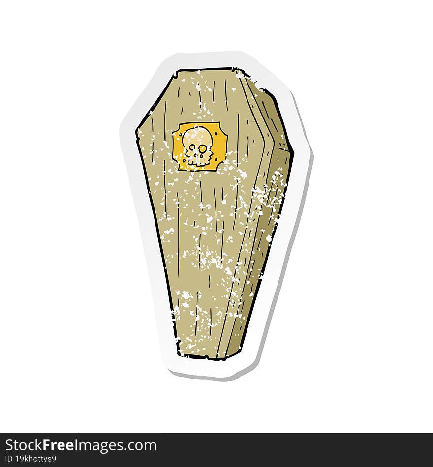 retro distressed sticker of a spooky cartoon coffin