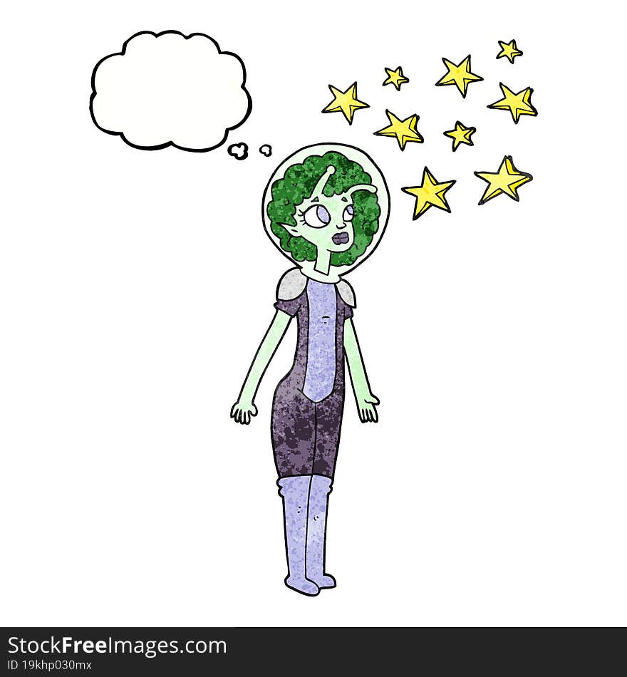 thought bubble textured cartoon alien space girl