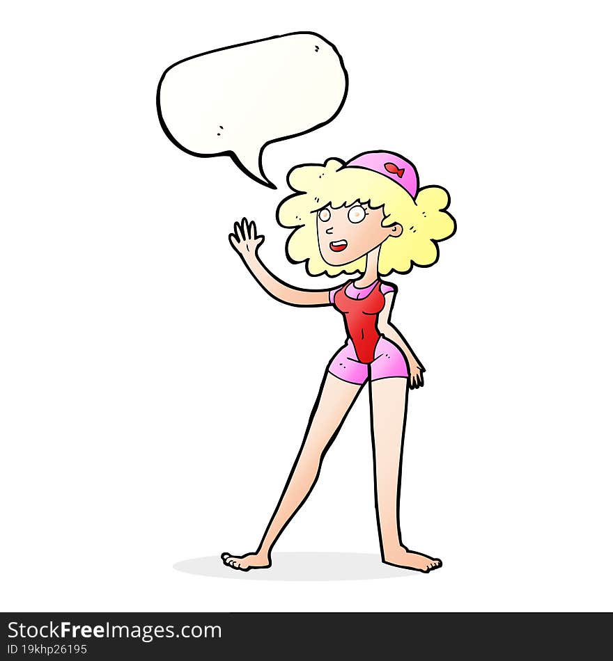 cartoon swimmer woman with speech bubble