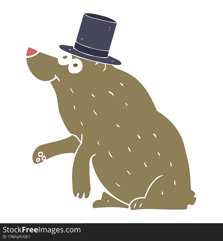 Flat Color Illustration Of A Cartoon Bear In Top Hat