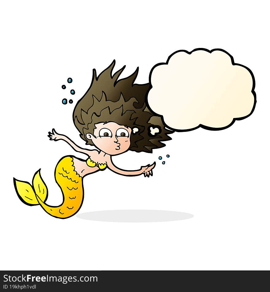 cartoon mermaid with thought bubble