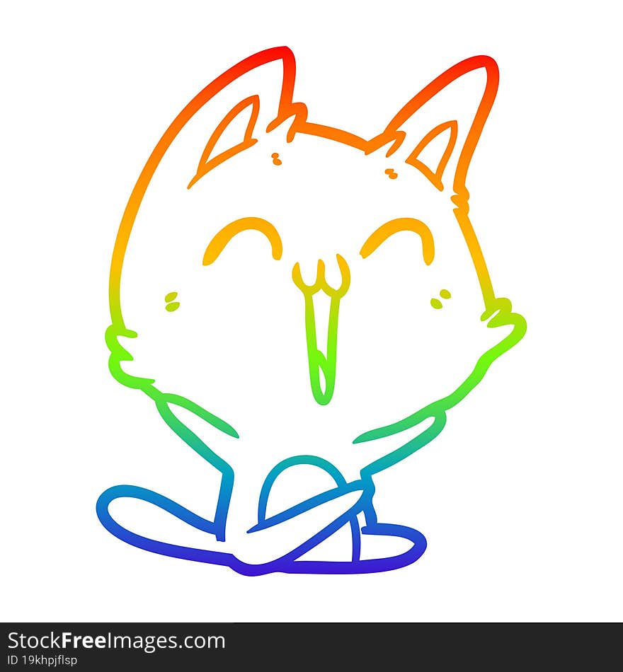 rainbow gradient line drawing happy cartoon cat meowing