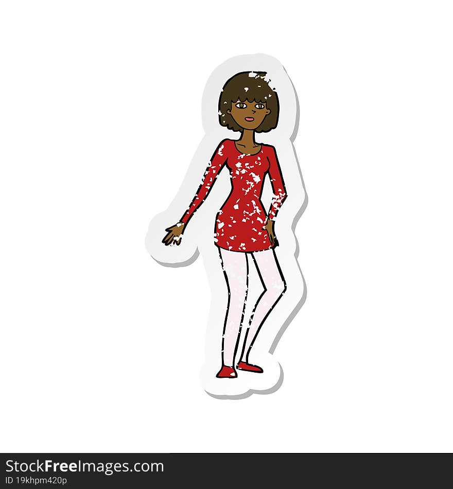 retro distressed sticker of a cartoon woman in dress