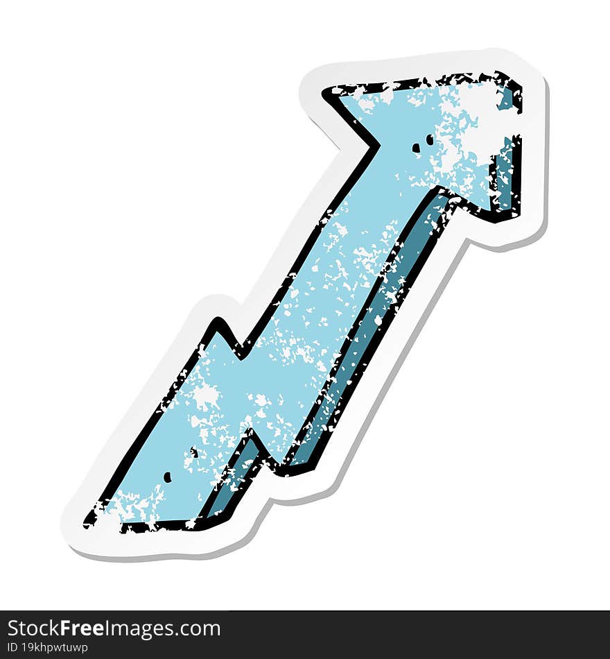 distressed sticker of a cartoon positive growth arrow