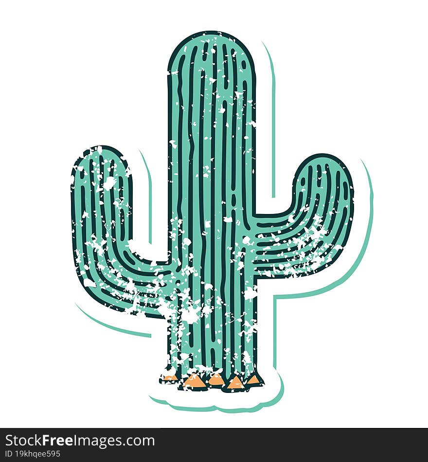 distressed sticker tattoo style icon of a cactus