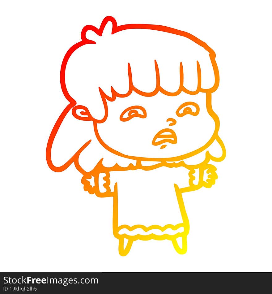 warm gradient line drawing cartoon worried woman