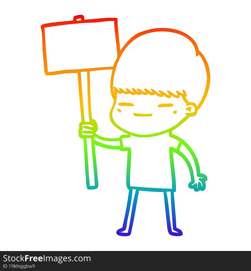 Rainbow Gradient Line Drawing Cartoon Smug Boy