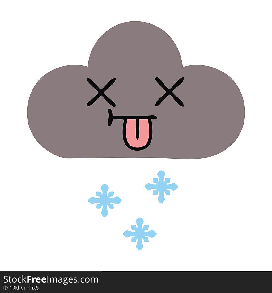 Flat Color Retro Cartoon Storm Snow  Cloud