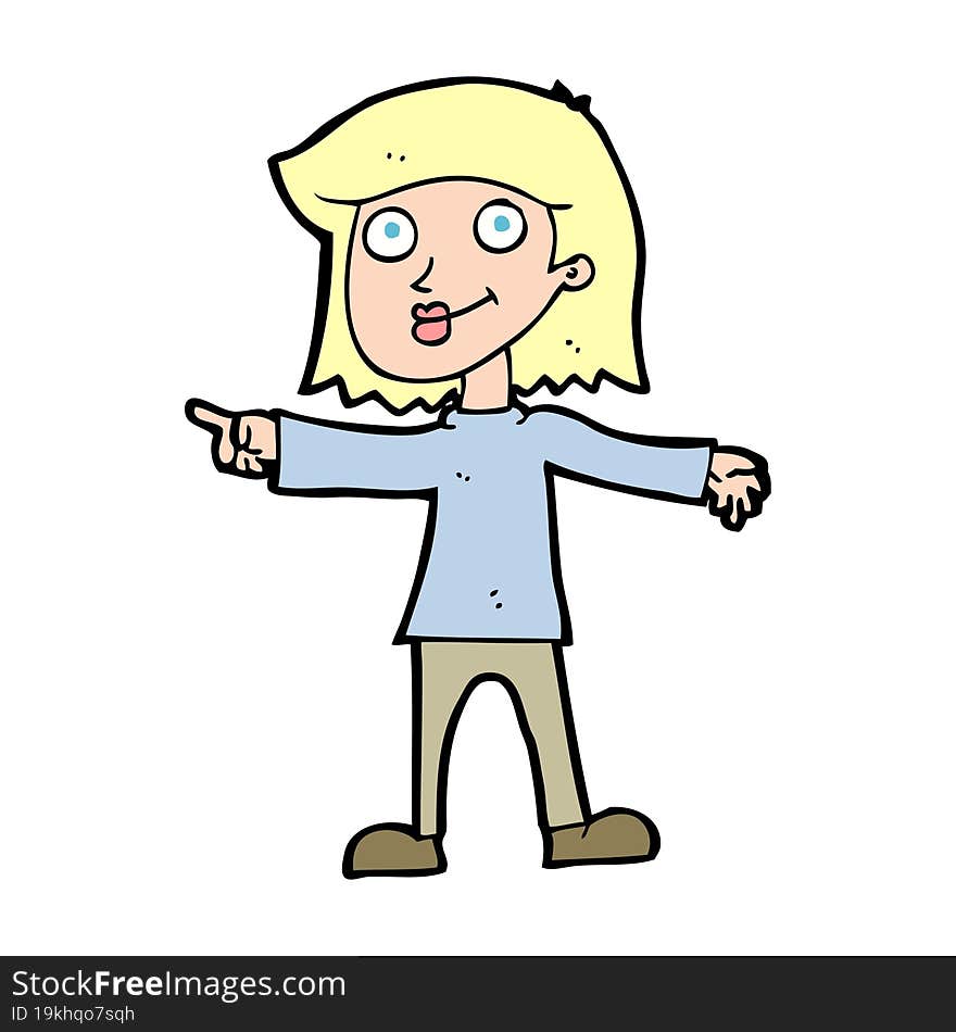 cartoon happy woman pointing