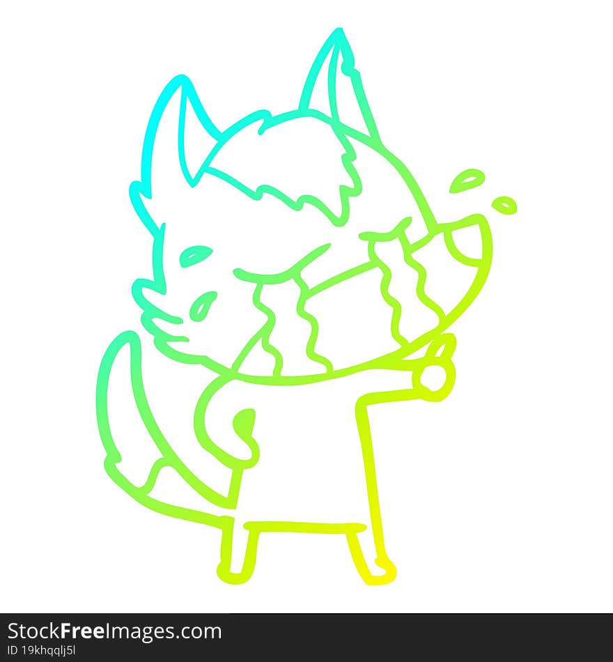 cold gradient line drawing cartoon crying wolf