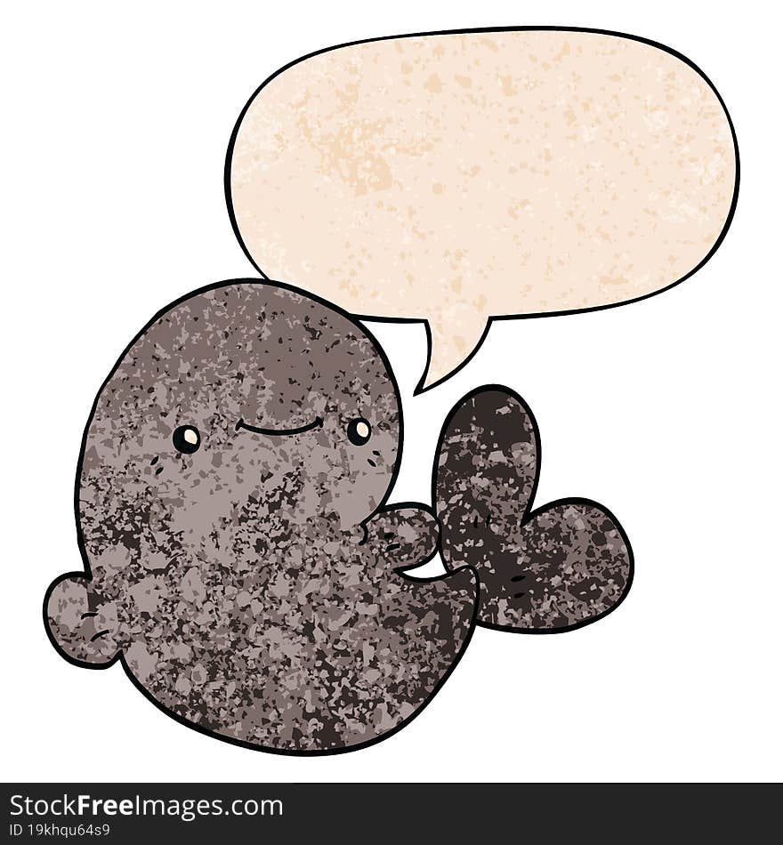 cartoon whale and speech bubble in retro texture style