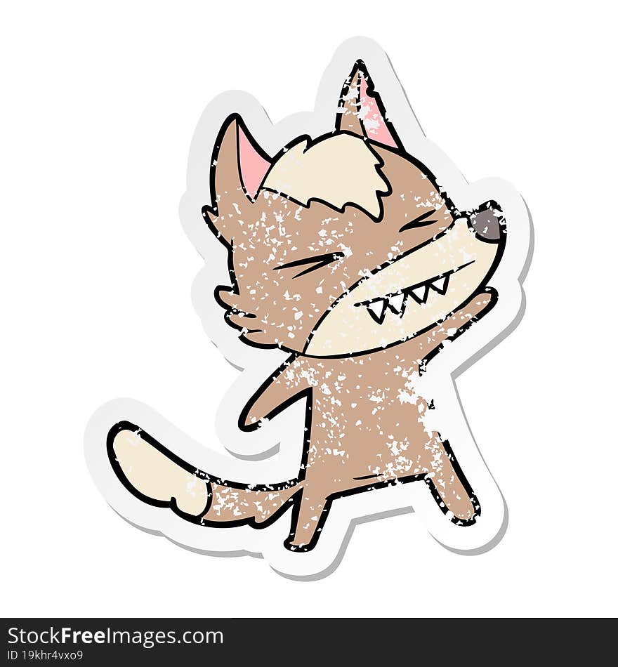 distressed sticker of a angry wolf cartoon