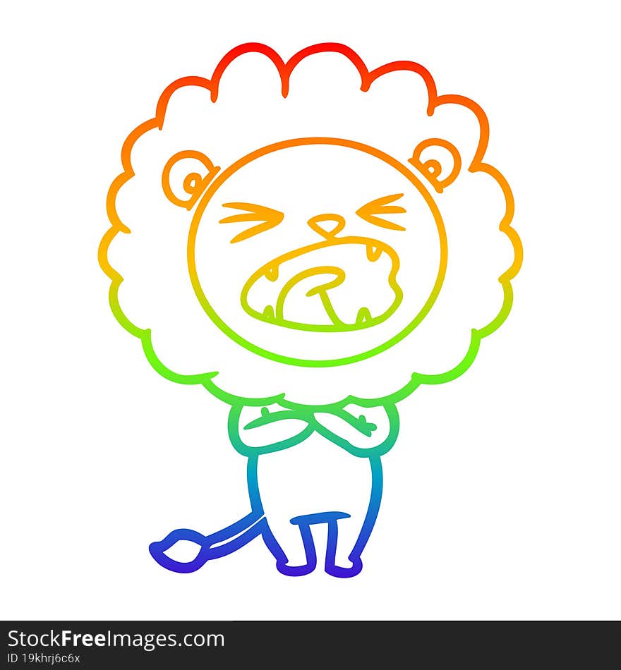 rainbow gradient line drawing of a cartoon lion