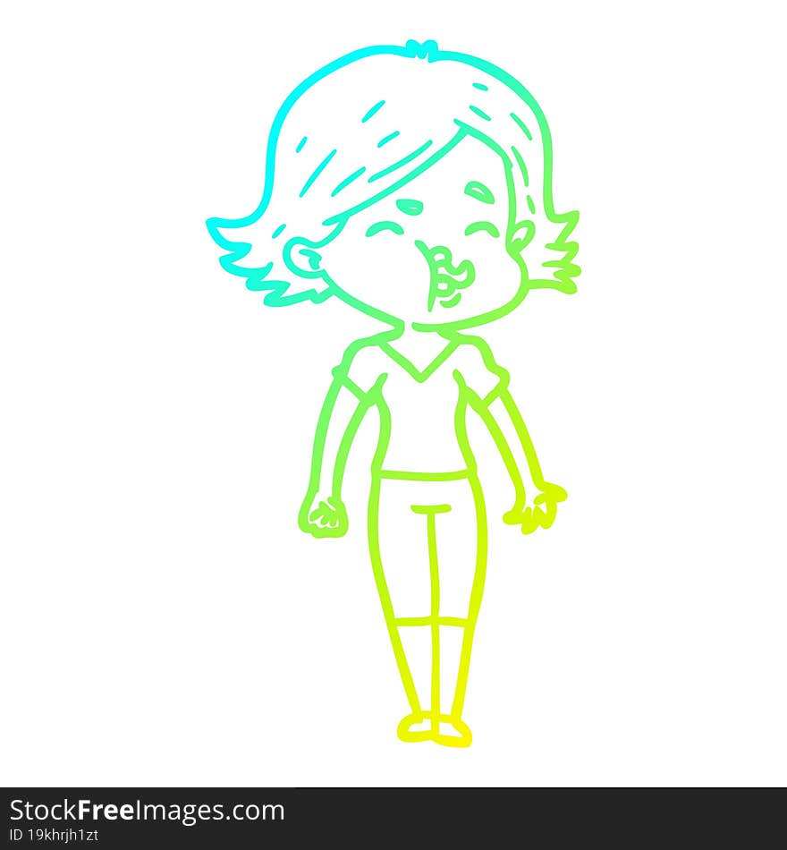 cold gradient line drawing of a cartoon girl pulling face